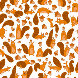 Cute Squirrels with Nuts Seamless Pattern vector image
