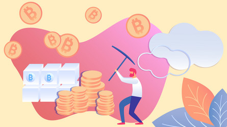 man mining bitcoin with pickaxe flat vector image
