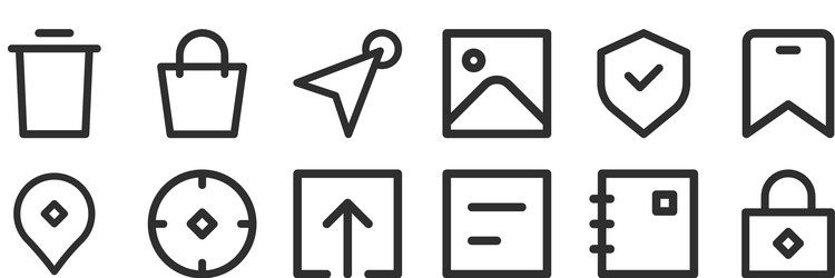 set 12 thin outline icons such as lock file vector image