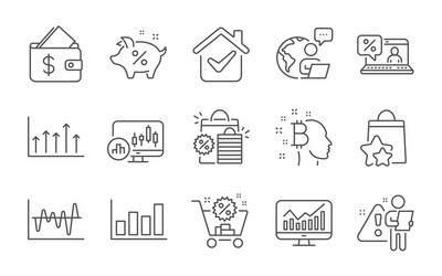 Bitcoin think wallet and stock analysis icons set vector