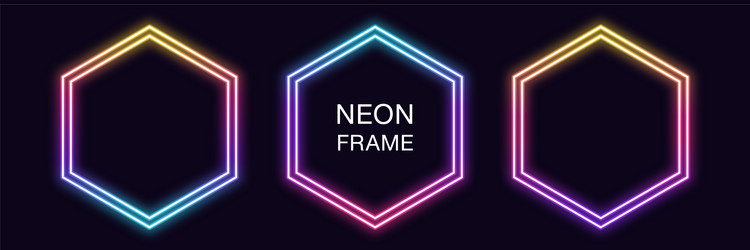 gradient neon hexagon frame set hexagonal vector image