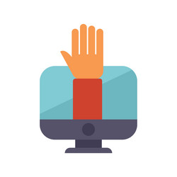 hand reaching out from computer screen asking vector image