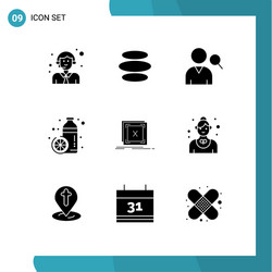 set 9 solid glyphs on grid for application vector image
