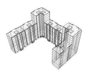 Wire-frame model a multi-storey building vector