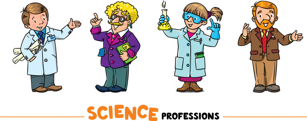 science professions funny characters set vector image