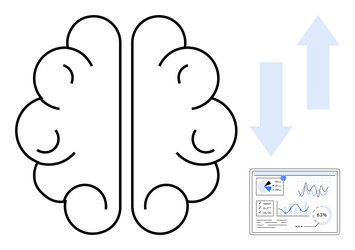 brain and data dashboard with arrows symbolizing vector image