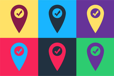 pop art map pointer with check mark icon isolated vector image
