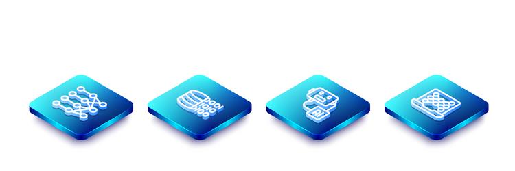 set isometric line neural network binary code vector image