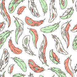 set of bird feathers with ethnic pattern vector image