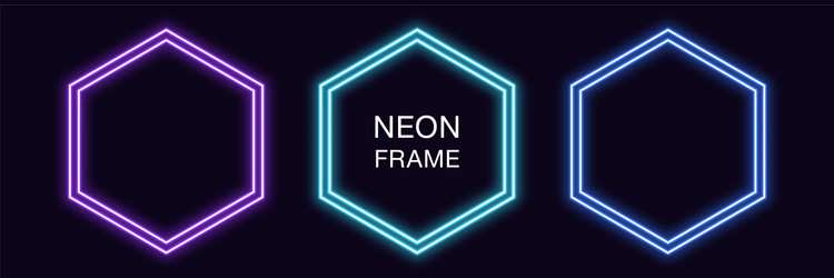 neon hexagon frame set hexagonal border vector image