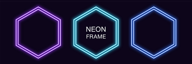 neon hexagon frame set hexagonal border vector