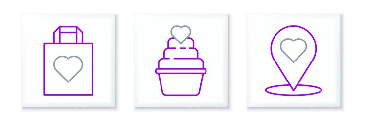 set line map pointer with heart shopping bag vector image