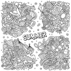 summer cartoon doodle designs set vector