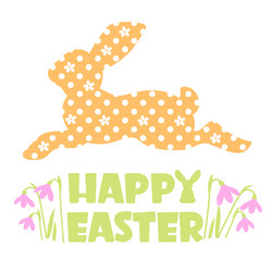 happy easter text with rabbit silhouette vector