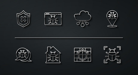 set line shield with cross mark system bug brick vector image