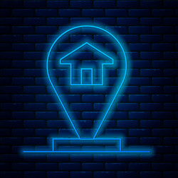 glowing neon line map pointer with house icon vector image