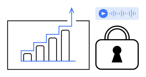 growth chart audio button and lock symbolizing vector image