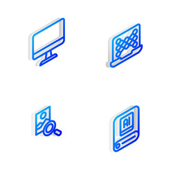 set isometric line neural network computer vector image
