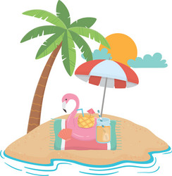 flamingo float and summer icon set design vector