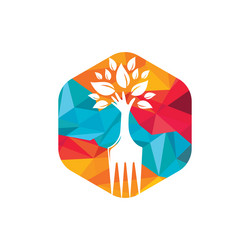 Fork hand tree logo design Royalty Free Vector Image