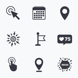 mouse cursor icon hand or flag pointer symbols vector image