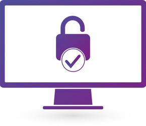 security computer lock with checkmark icon vector