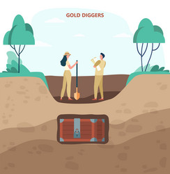 two gold diggers in search treasures flat vector