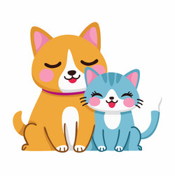 adorable cartoon dog and cat sitting together Vector Image