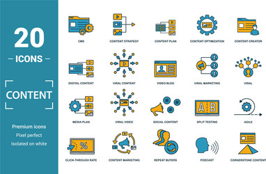 Content icon set include creative elements cms vector