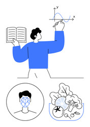 man analyzing graph with book face scan vector image