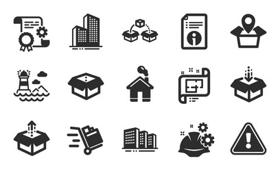 push cart lighthouse and working process icons vector image