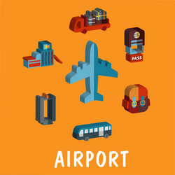 set of colored volume airport icons vector