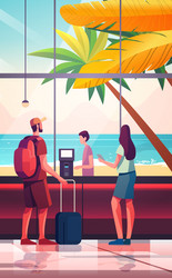 tourists self check in at automatic machine vector image