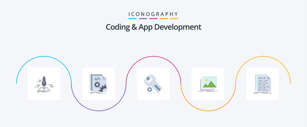 coding and app development flat 5 icon pack vector image