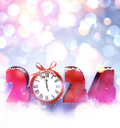 new year 2024 countdown clock and red bow over vector