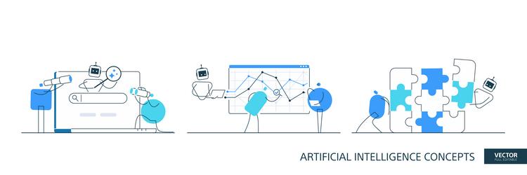 ai solution set in thin line style vector image