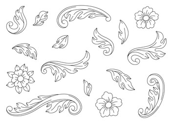 Decorative set of floral elements in baroque style vector