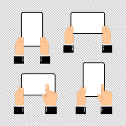 hands holding tablet computer with blank screen vector image