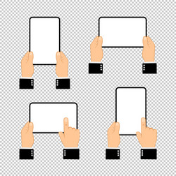 Hands holding tablet computer with blank screen vector