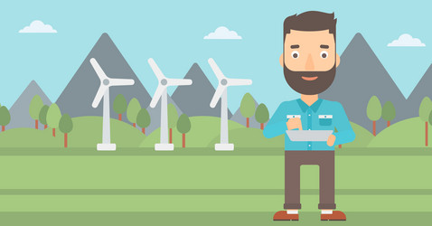 man using tablet computer vector image