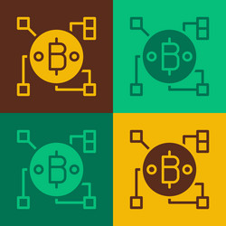 pop art blockchain technology bitcoin icon vector image