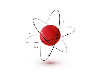 red atom with core orbits and electrons isolated vector