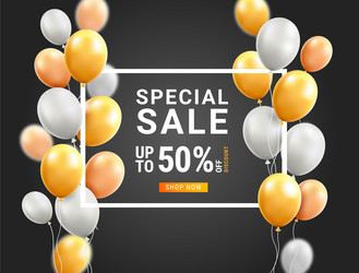 gold and white balloons with frame Vector Image