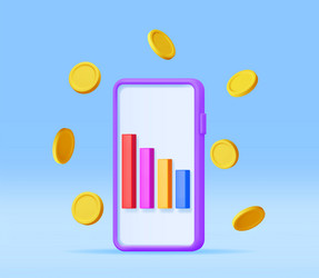 3d growth stock diagram on mobile phone vector