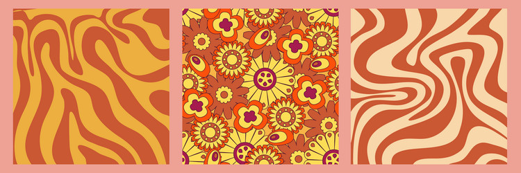 Groovy y2k retro pattern with flower and swirl 70s vector