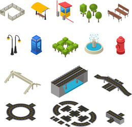 City isometric icons set vector