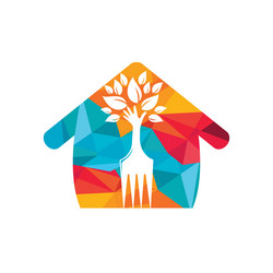 Fork hand tree logo design Royalty Free Vector Image