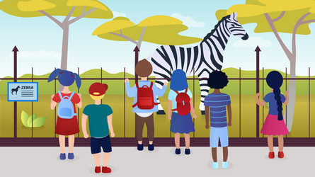 group diversey kids at a zoo excursion school vector