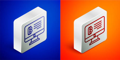 isometric line mining bitcoin from monitor icon vector image