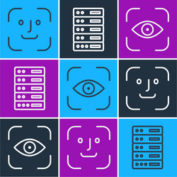 set line face recognition eye scan and server vector image